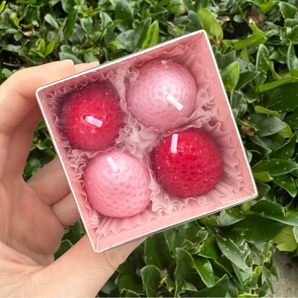4 Wax Strawberry Fruit Scented Candles Gift Box Set Red/Pink Cute Aromatherapy